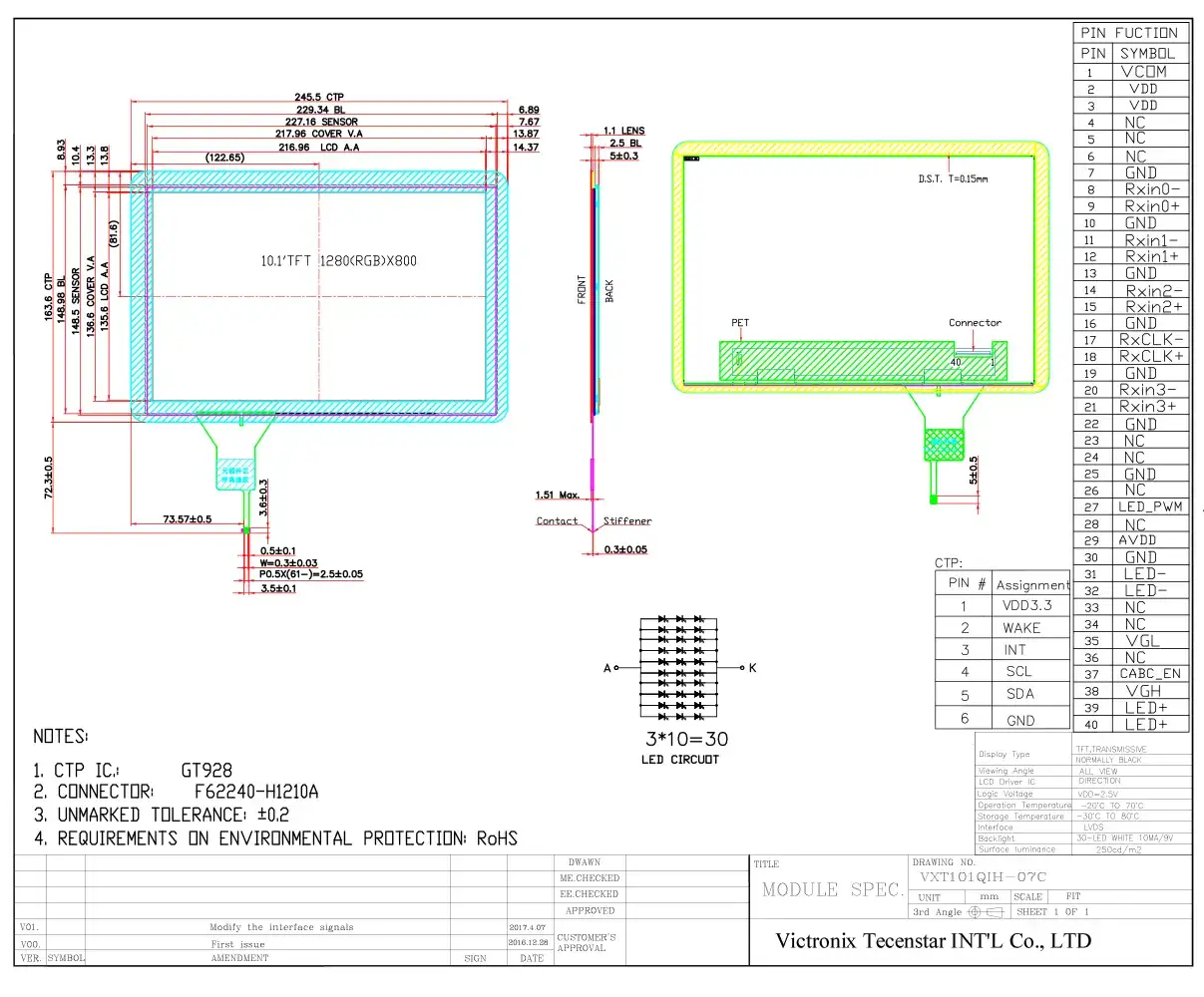 10.1 inch HD Capacitive Touch IPS TFT Module